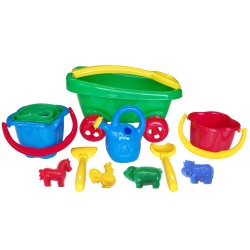 Wózek dziecięcy z zestawem do piasku z rączką do ciągnięcia 10 el. Hemar