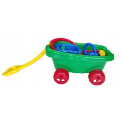 Wózek dziecięcy z rączką do ciągnięcia z zestawem do piasku 10 el. Polski