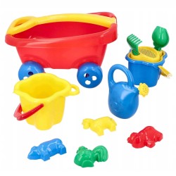 Wózek dziecięcy z zestawem do piasku z rączką do ciągnięcia 10 el. Hemar