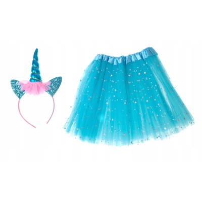 Kostium strój karnawałowy Jednorożec opaska+ spódniczka niebieski 3-6lat