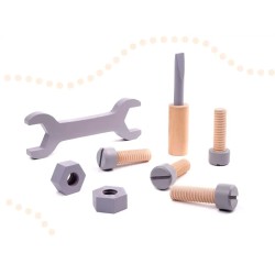 Warsztat z narzędziami drewniany na stoliku zestaw majsterkowicza prezent