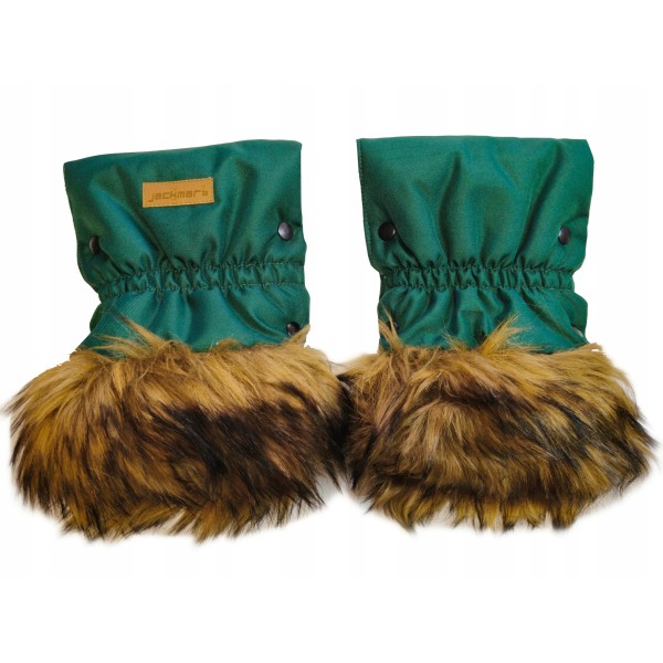 Mufki rękawiczki na zimę do wózka zieleń butelkowa z futerkiem Jackmar