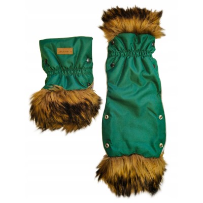 Mufki rękawiczki na zimę do wózka zieleń butelkowa z futerkiem Jackmar