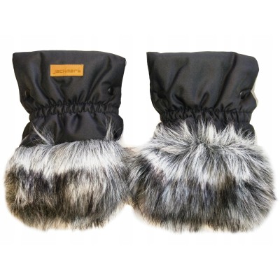 Mufki rękawiczki ocieplane na zimę do wózka czarne z futerkiem Jackmar