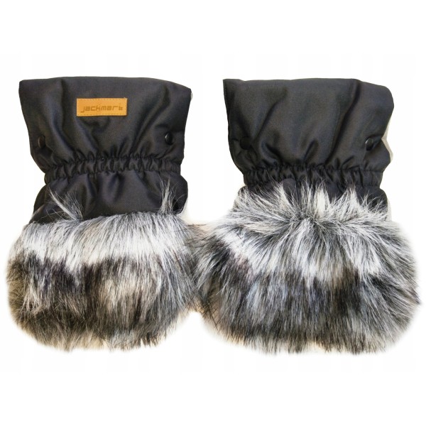 Mufki rękawiczki ocieplane na zimę do wózka czarne z futerkiem Jackmar