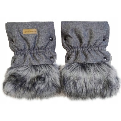 Mufki rękawiczki ocieplane na zimę do wózka czarne z futerkiem Jackmar