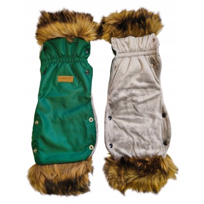Mufki rękawiczki na zimę do wózka zieleń butelkowa z futerkiem Jackmar