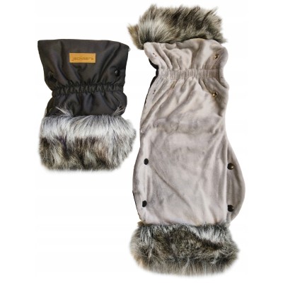 Mufki rękawiczki ocieplane na zimę do wózka czarne z futerkiem Jackmar