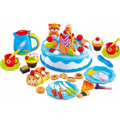 Zabawka Tort urodzinowy do krojenia na rzepy kuchnia 80 elementów niebieski