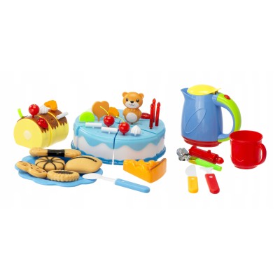 Zabawka Tort urodzinowy do krojenia na rzepy kuchnia 80 elementów niebieski