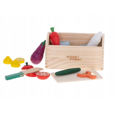 Warzywa drewniane do krojenia na magnes w skrzynce + akcesoria zabawki