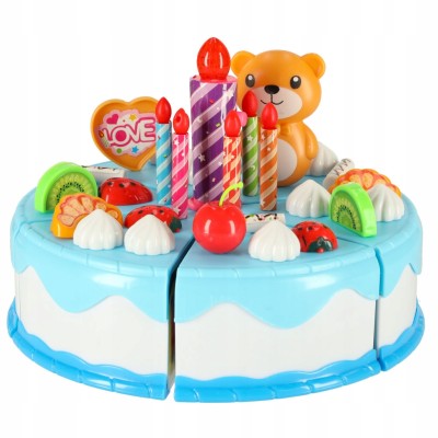 Zabawka Tort urodzinowy do krojenia na rzepy kuchnia 80 elementów niebieski
