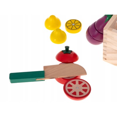 Warzywa drewniane do krojenia na magnes w skrzynce + akcesoria zabawki