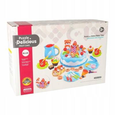 Zabawka Tort urodzinowy do krojenia na rzepy kuchnia 80 elementów niebieski