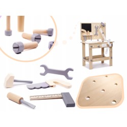 Warsztat z narzędziami drewniany na stoliku zestaw majsterkowicza prezent