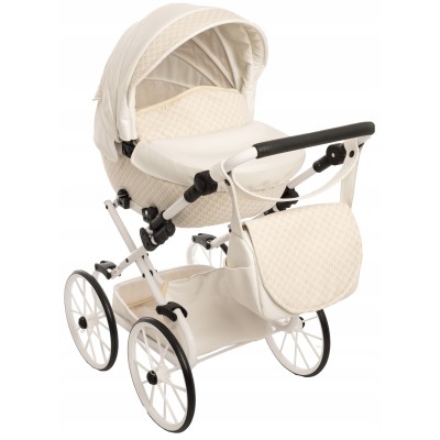 Duży wózek dla lalek lalki głęboki retro beżowy dla dziewczynki Jackmar