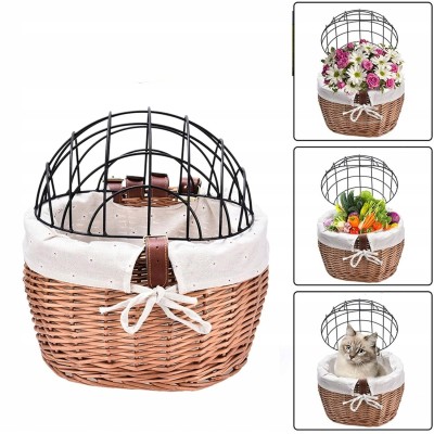 Koszyk wiklinowy na rower z kratką metalową transporter kosz dla kota psa