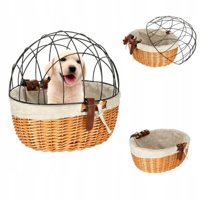 Koszyk wiklinowy na rower z kratką metalową transporter kosz dla kota psa