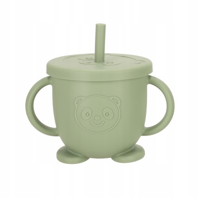 Zestaw naczyń silikonowych dla dzieci Ikonka zielony 8 elementów sowa