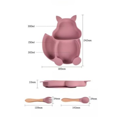 Naczynia silikonowe dla dzieci wiewiórka zestaw 9 elementów ciemny różowy