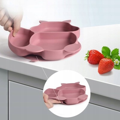 Naczynia silikonowe dla dzieci wiewiórka zestaw 9 elementów ciemny różowy