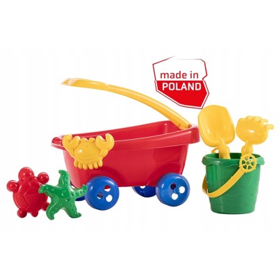Wózek z rączką do ciągnięcia z zabawkami zestaw do piasku wiaderko Hemar