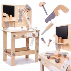 Warsztat z narzędziami drewniany na stoliku zestaw majsterkowicza prezent