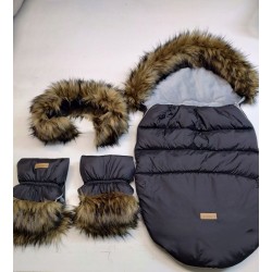 Futro na budkę do wózka +mufki z futerkiem +śpiworek na zimę Jackmar