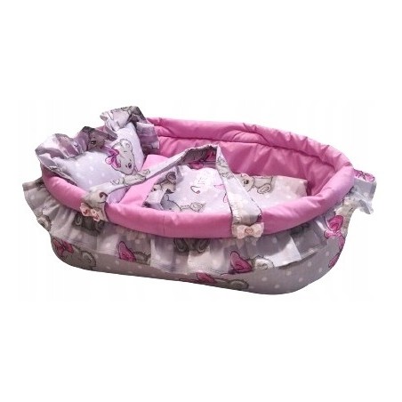 Nosidełko dla lalek + pościel kołderka poduszka rożek z falbanką Jackmar