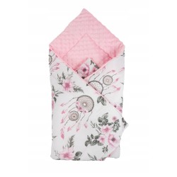 Rożek becik niemowlęcy bawełna + minki różowy 80 cm x 80 cm rzep Jackmar