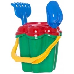 Zestaw do piasku duże wiaderko Kwiatek + łopatka grabki foremki Hemar