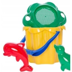 Zestaw do piasku duże wiaderko Kwiatek + łopatka grabki foremki Hemar