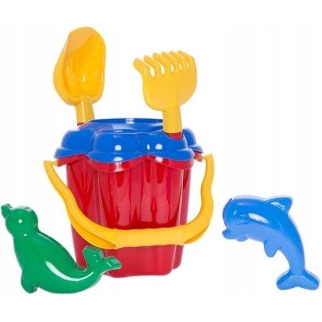 Zestaw do piasku duże wiaderko Kwiatek + łopatka grabki foremki Hemar