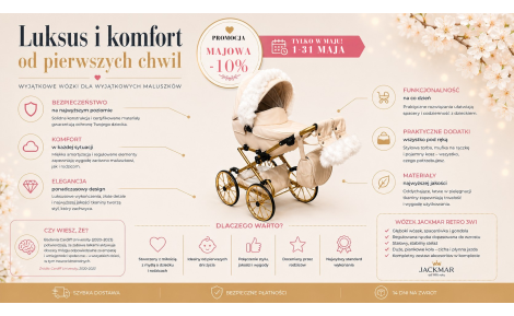 Wózek dla lalek - Spełnij marzenia małej mamy! Jackmar Retro Złoty Beżowy
