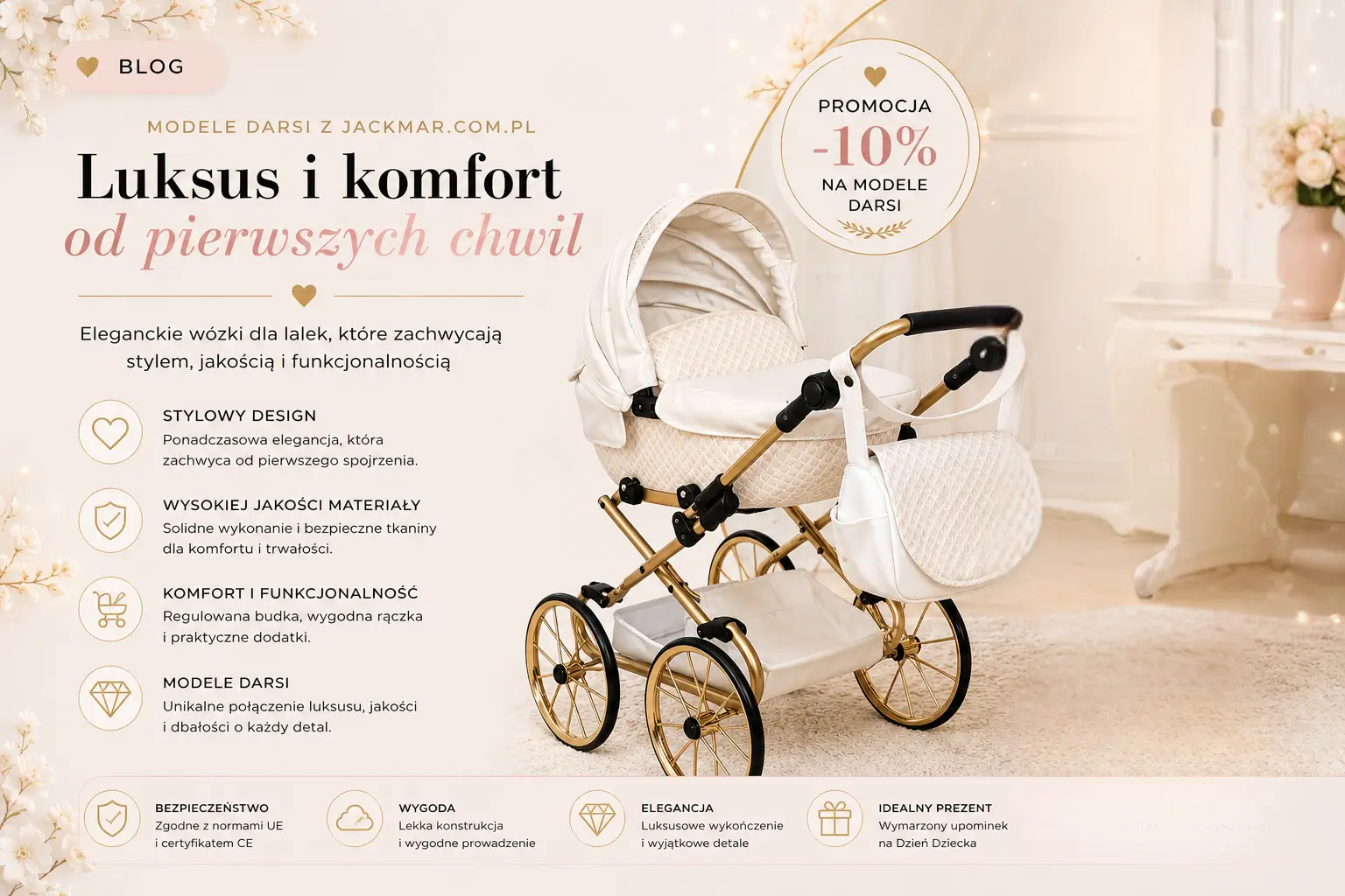 Porównanie wózków dla lalek Darsi Classic Retro Silver Gold jackmar.com.pl — infografika