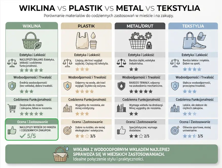 Wiklina vs plastik vs metal vs tekstylia